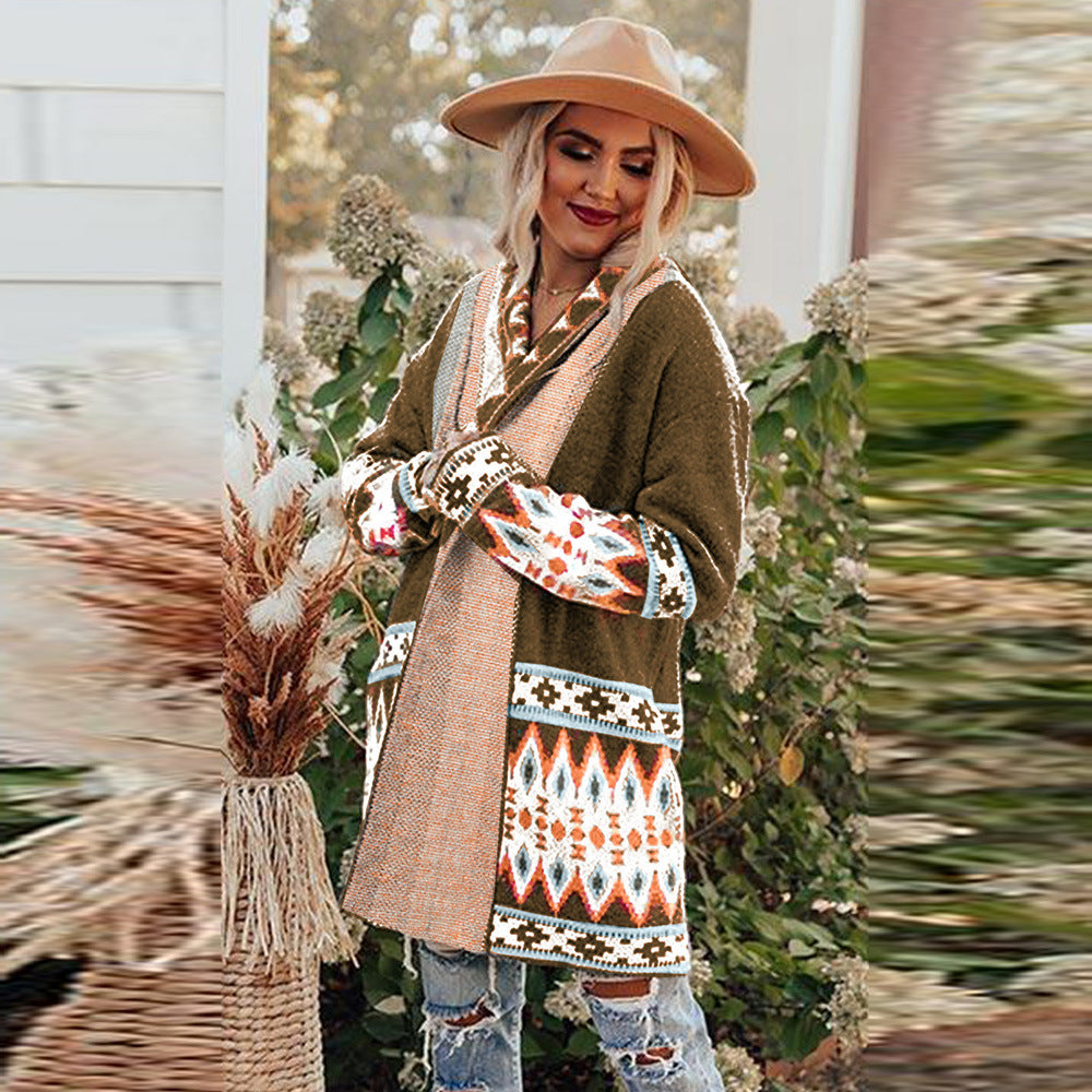 Boho Style Printed Cardigan Jacket Women Autumn And Winter New Cardigan Jacket