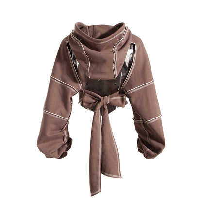 Color Block Hooded Short Sweatshirt For Women