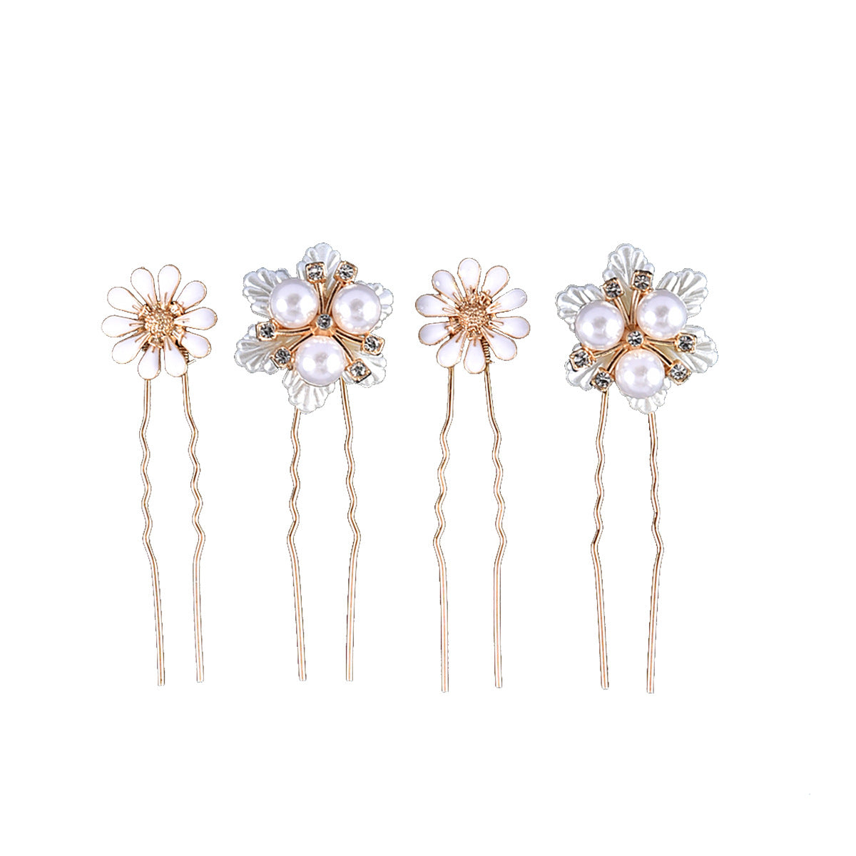 Bridal Hair Accessories Handmade Pearl Daisy Hairpins U-Shaped Hair Forks