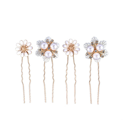 Bridal Hair Accessories Handmade Pearl Daisy Hairpins U-Shaped Hair Forks