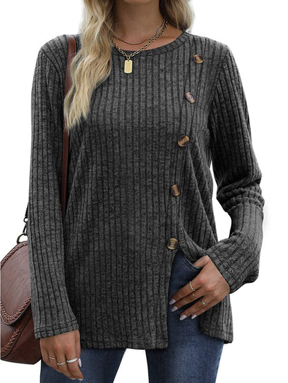 Button Up T-Shirt For Women'S New Fashion Autumn Casual Solid Color Long Sleeved T-Shirt For Women