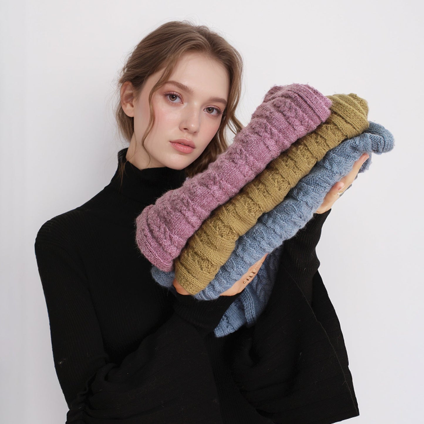 2+ Solid Color Twist Knit Scarves