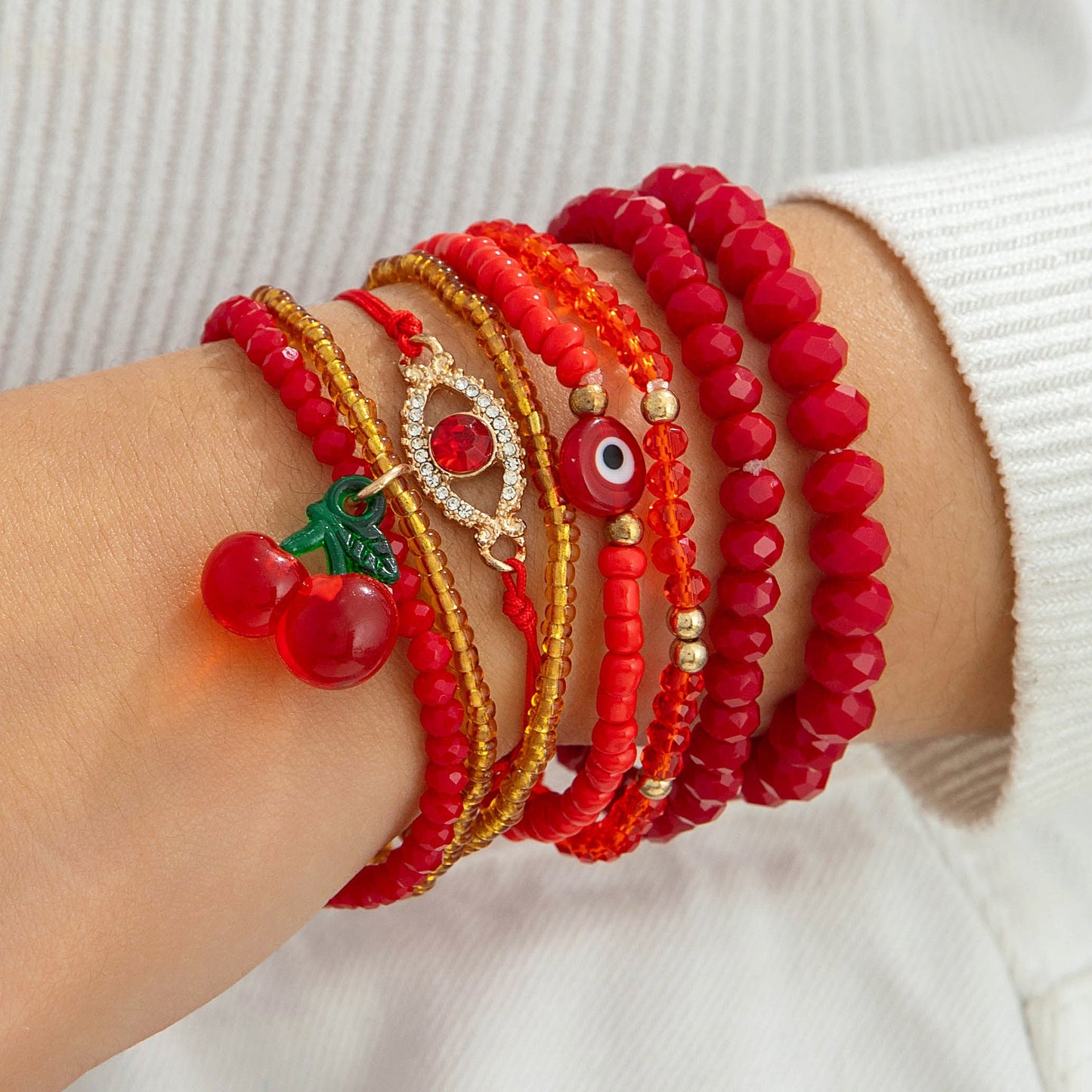 Bohemian Evil Eye Bracelets Set With Rhinestones