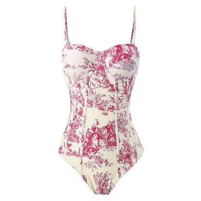 Vintage Print Slim Fit Swimwear with Cover Dress