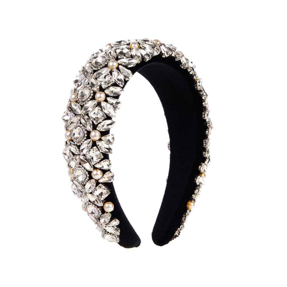 Baroque Style Wide Band Rhinestone Pearl Headband for Women