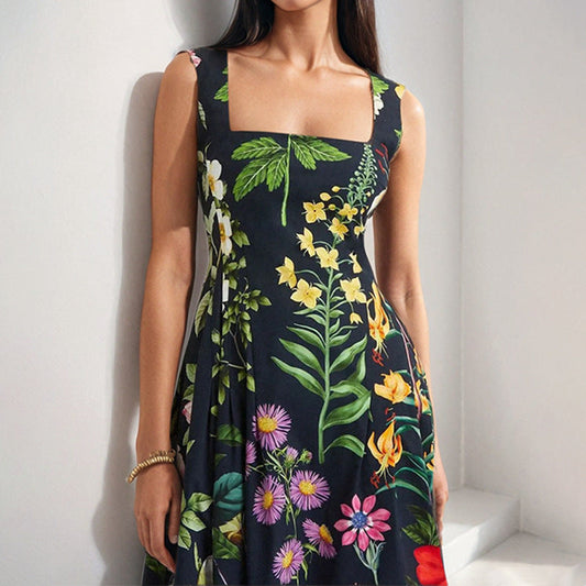 Elegant Floral Print Backless Maxi Dress