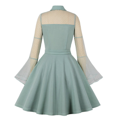 Polka Dot Embroidered Flare Sleeve Dress