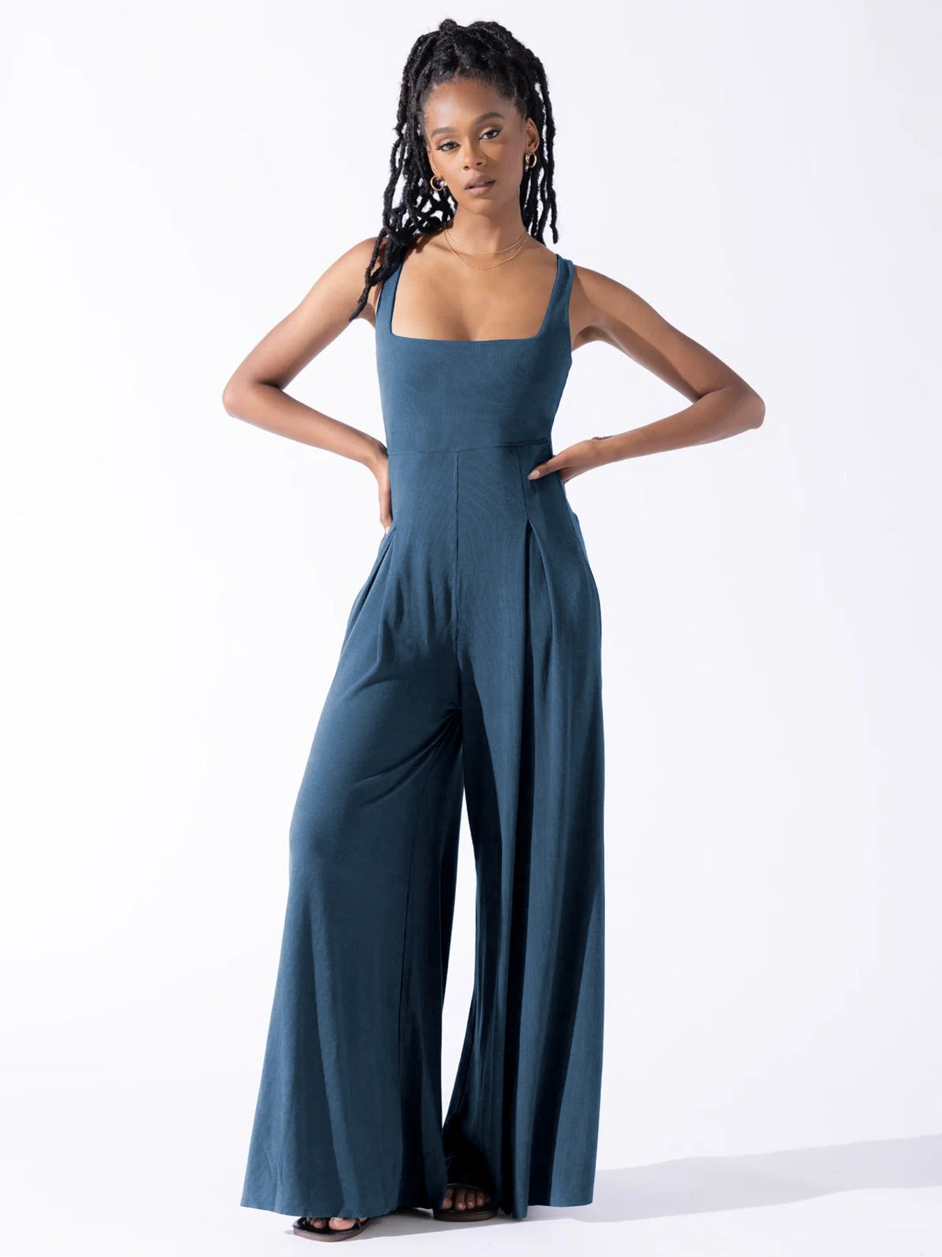 High-Waisted Wide-Leg Jumpsuit Casual Commuter Pants