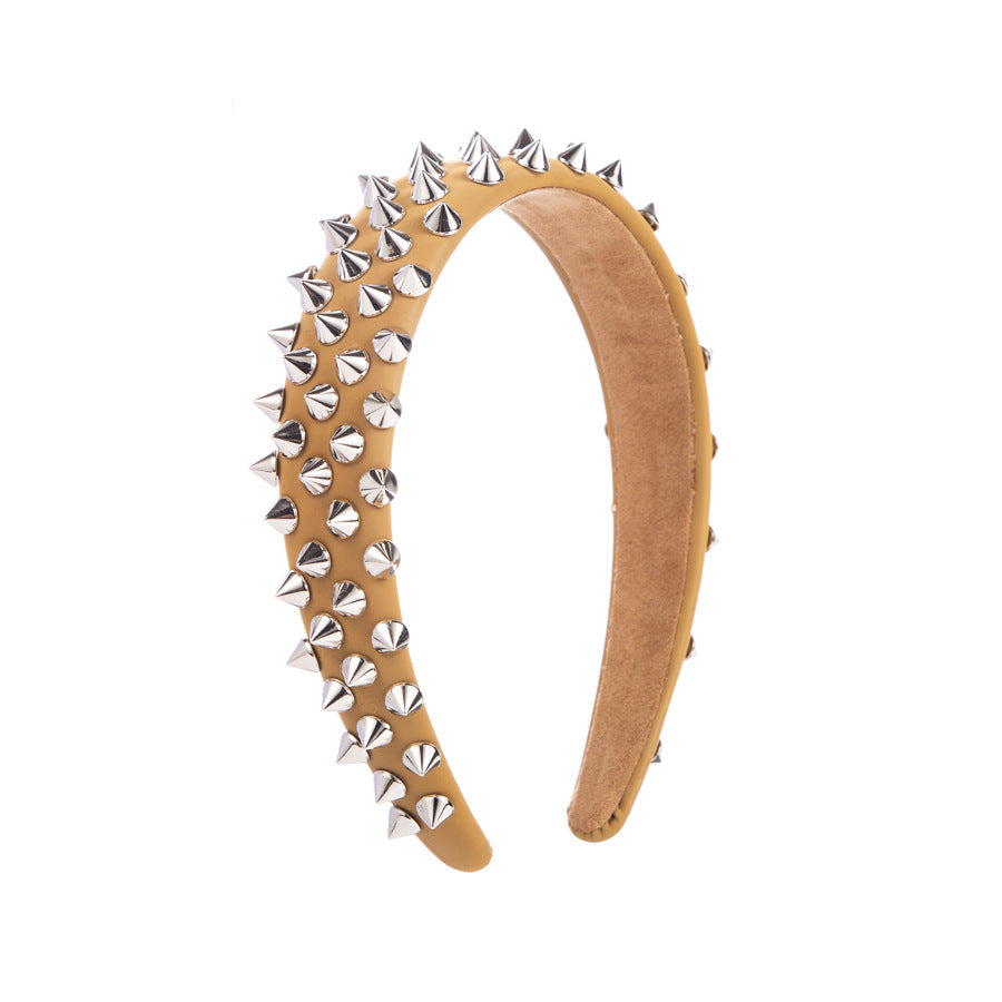 Trendy Wide Brim Leather Headband with Rivets
