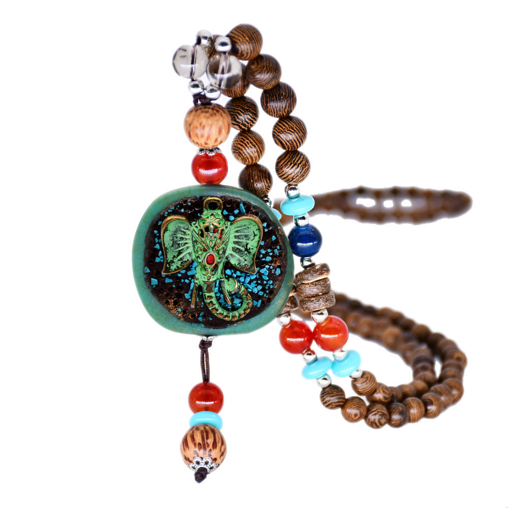 Nepal Handmade Original Pendant Wooden Bead Necklace Female Beads Retro Art Necklace Sweater Chain Clothing Accessories