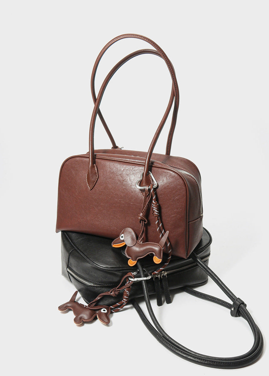 Faux Leather Structured Tote Bag With Charm