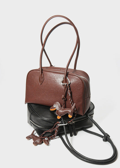 Faux Leather Structured Tote Bag With Charm