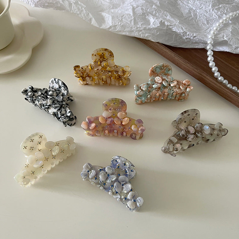Vintage Rhinestone Flower Acetate Hair Claw