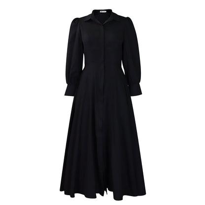 Elegant Long Sleeve Midi Shirt Dress In Solid Colors