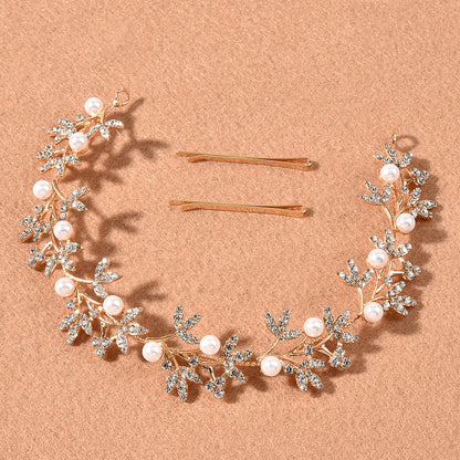 Alloy Leaf Pearl Bridal Hair Accessories with Rhinestones