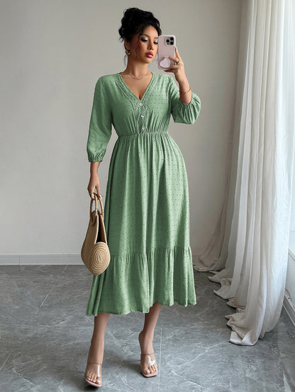 Elegant A-Line Maxi Dress Soft Knit Fabric Casual Outfit