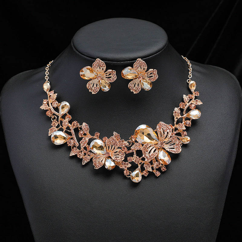 Floral Alloy Necklace and Earrings Jewelry Set for Women