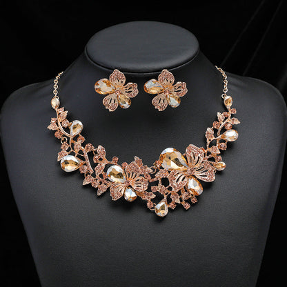 Floral Alloy Necklace and Earrings Jewelry Set for Women