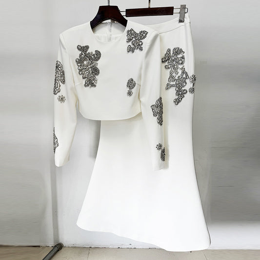 New Trendy Beaded Crop Top & Long Skirt Set