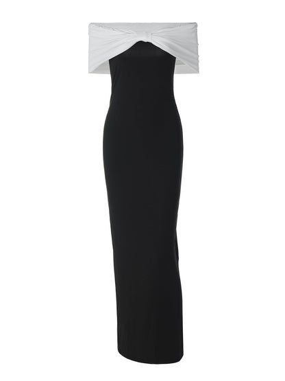 Off-Shoulder Slimming Color Block Dress for Parties