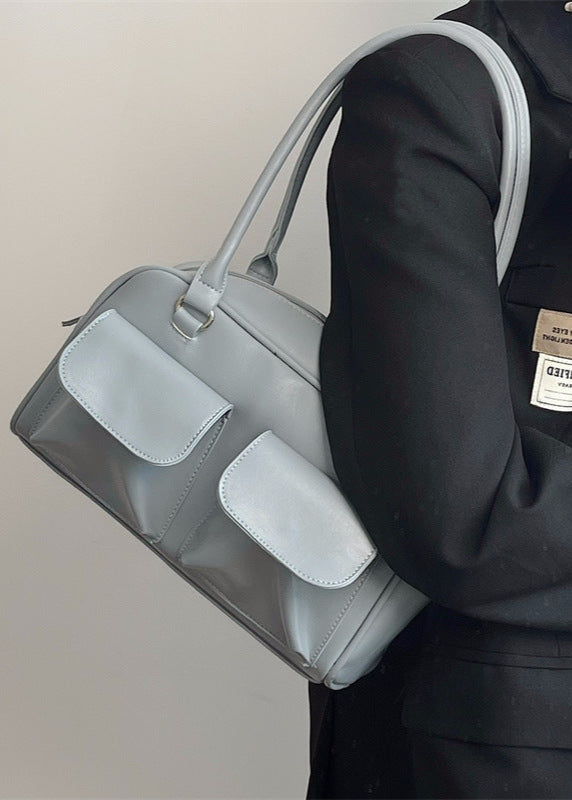 Structured Vegan Leather Shoulder Bag With Front Pouches