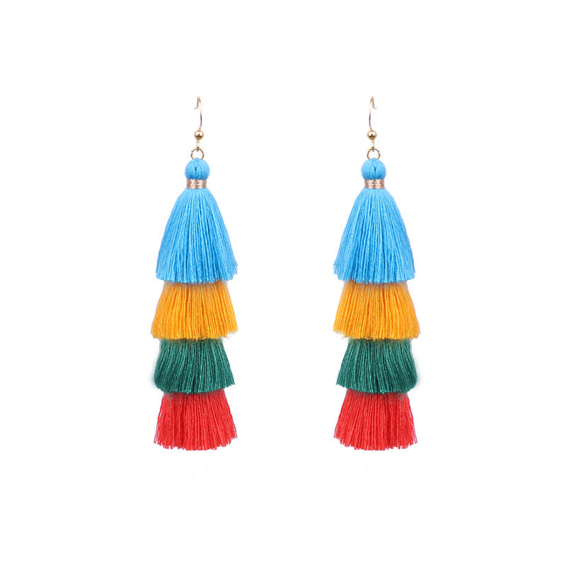 Bohemian Long Color Block Earrings With Tassels