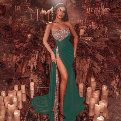 Sequin Off-Shoulder Maxi Dress with Flare Skirt