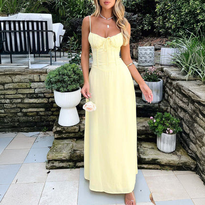 Elegant A-Line Maxi Dress Women's Sleeveless V-Neck