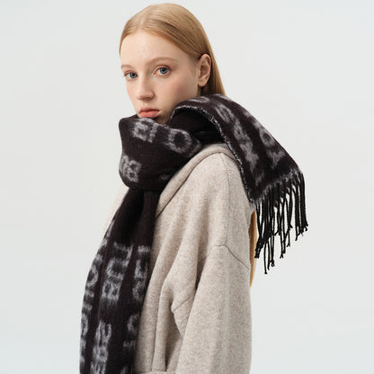 Chic Black Wool Blend Jacquard Letter Scarf for Men and Women