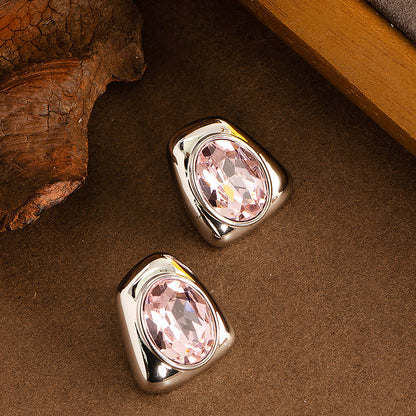 Geometric Zircon Stone Earrings Stylish Minimalist Copper With Silver Plated Needle
