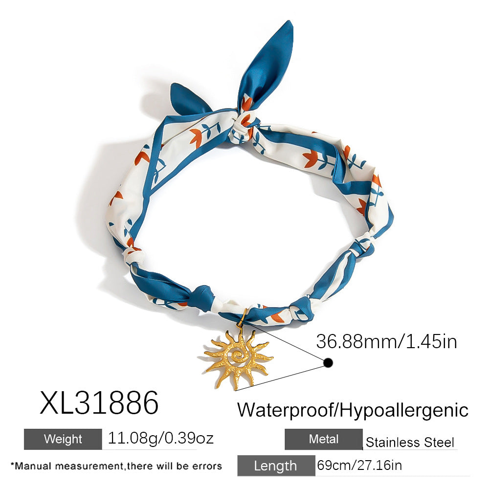 Stainless Steel Scarf Necklace with Fruit and Animal Pendants
