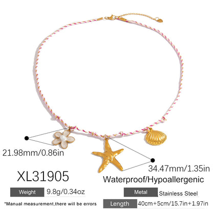 Stainless Steel Starfish Shell Pendant Necklace Luxury Women's Choker