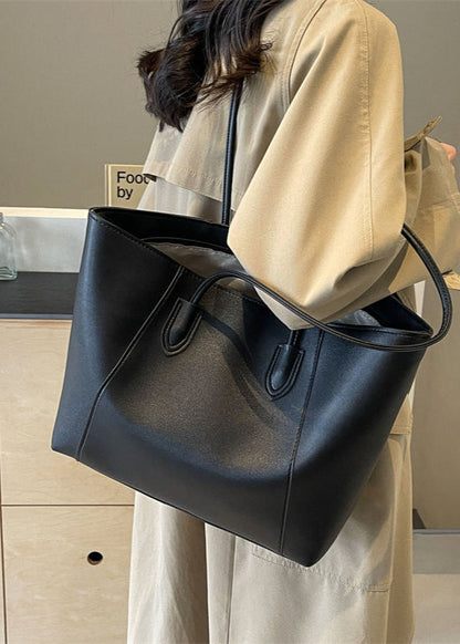 Two Tone PU Leather Tote Bag With Long Straps