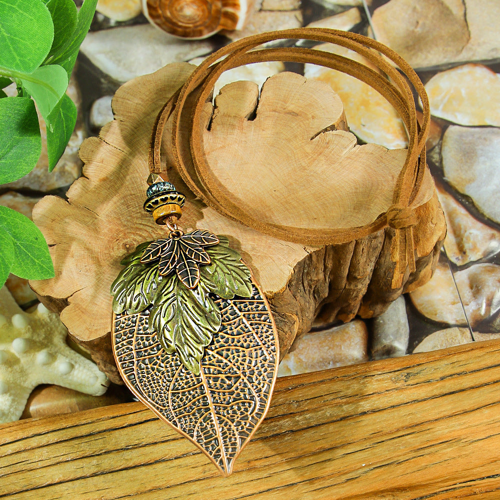 Bohemian Vintage Leaf Earrings With Dragonfly & Butterfly Zinc Alloy Sweater Necklace