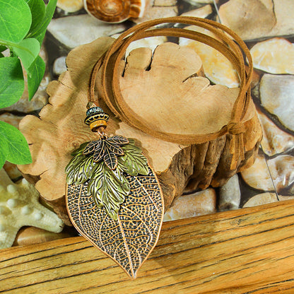Bohemian Vintage Leaf Earrings With Dragonfly & Butterfly Zinc Alloy Sweater Necklace
