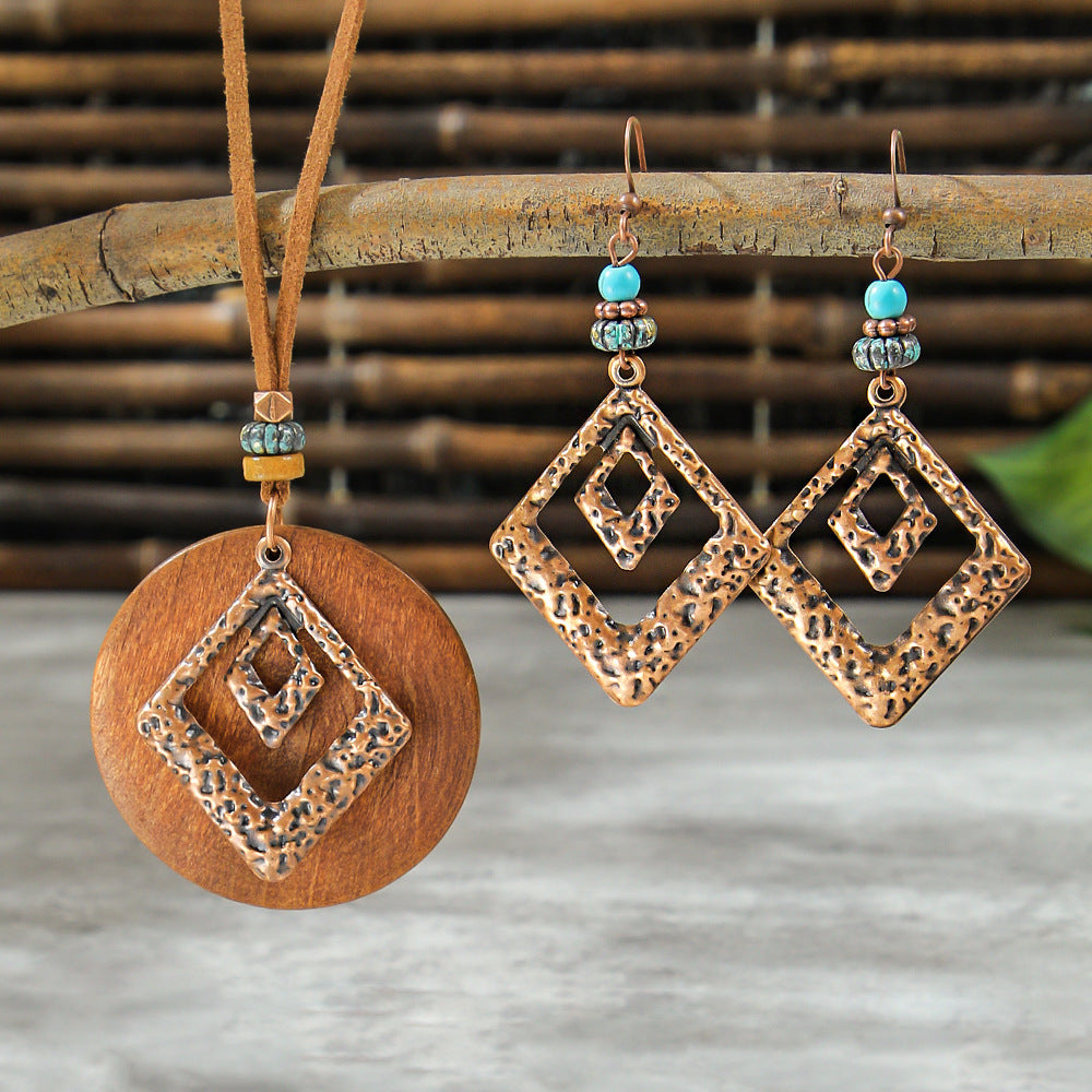 Bohemian Dreamcatcher Tassel Earrings and Wooden Necklace Set