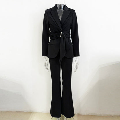 Unstructured Waistbelt Slim Fit Blazer Pants Set