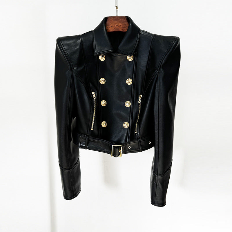 Trendy Motorcycle Jacket With Double Breasted Design