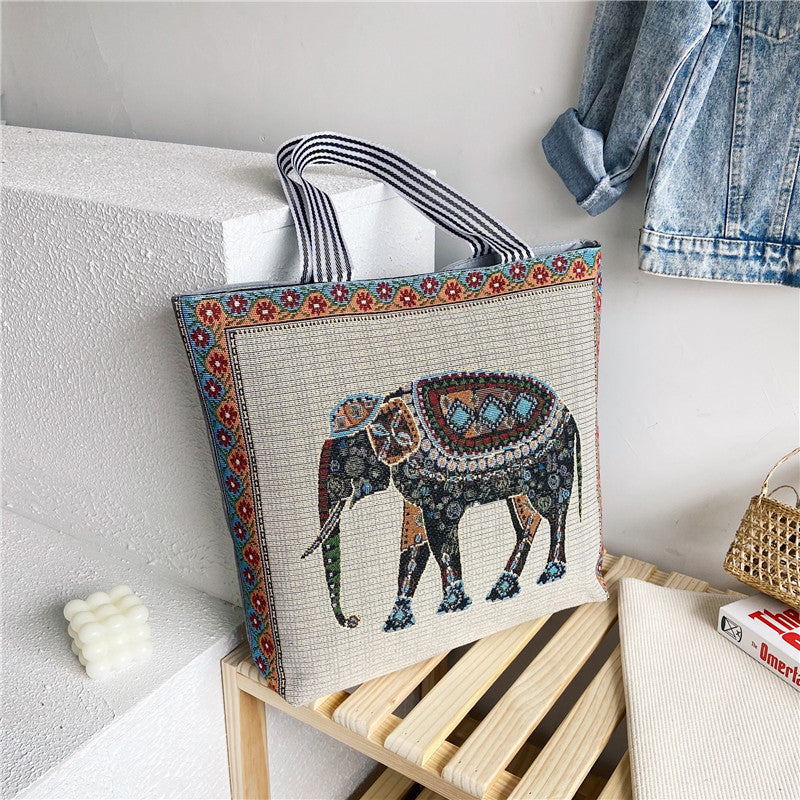 Ethnic Vintage Embroidered Canvas Tote Bag for Women