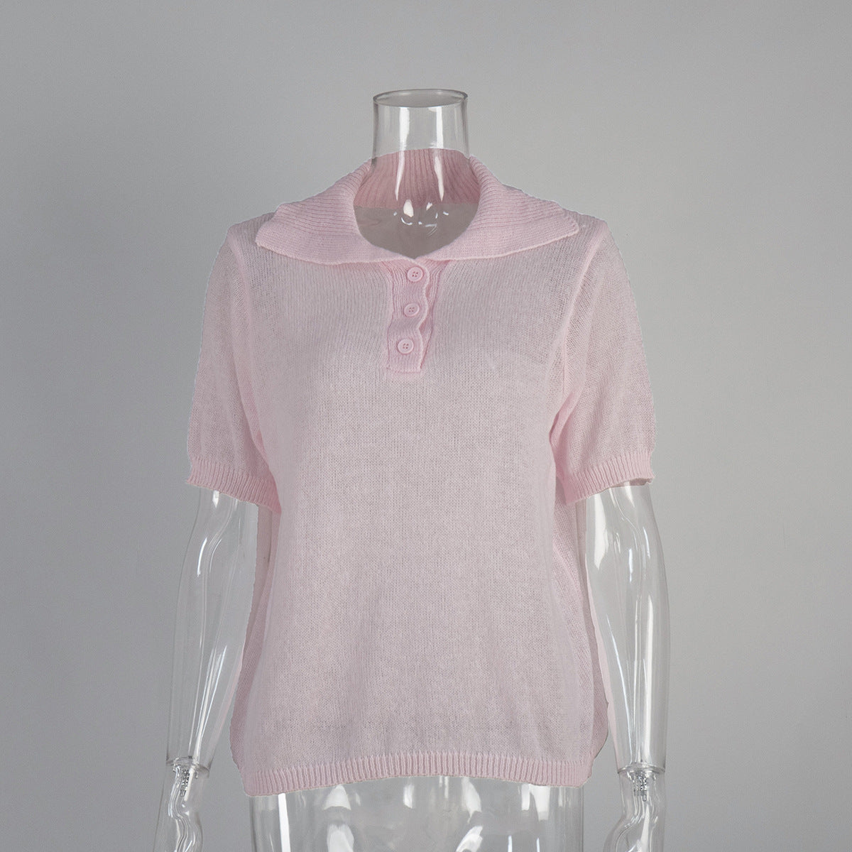Knitted Polo Short Sleeve Sweater With Puff Sleeves