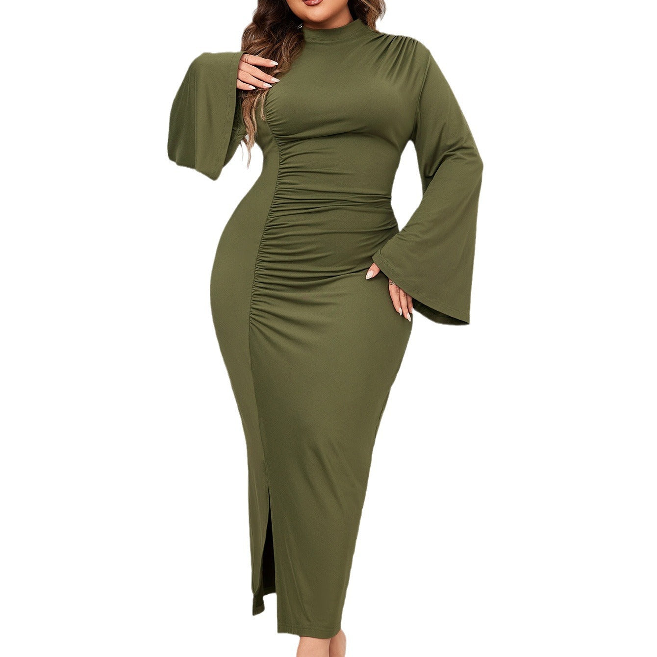 Solid Color High Neck A-Line Maxi Dress With Belt