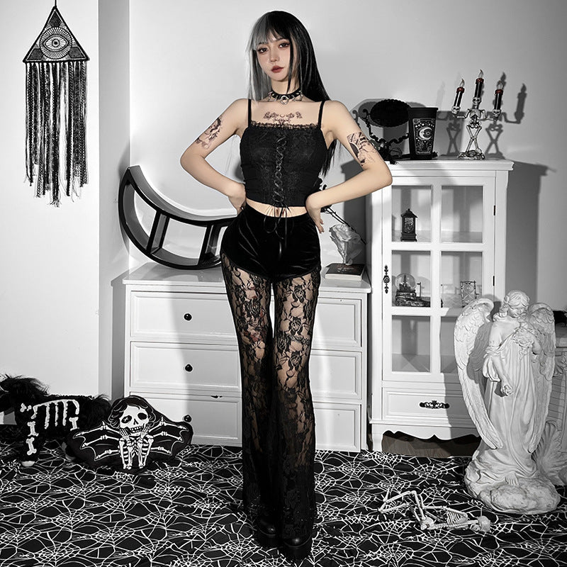 Summer Lace Casual Flare Pants Stylish Sexy Sheer Trousers