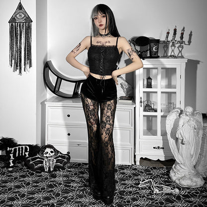 Summer Lace Casual Flare Pants Stylish Sexy Sheer Trousers