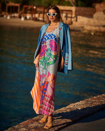Hot Selling New Print V-Neck Strap Dress Seaside Beach Skirt
