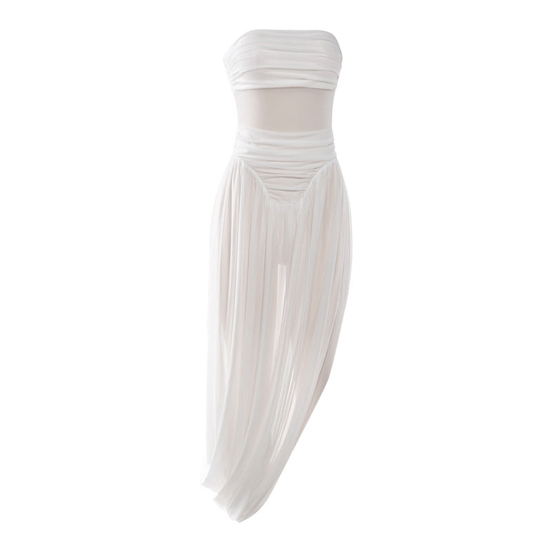 Sexy Strapless Pleated Bodycon Dress