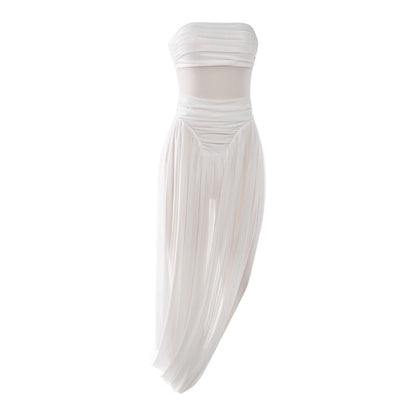 Sexy Strapless Pleated Bodycon Dress