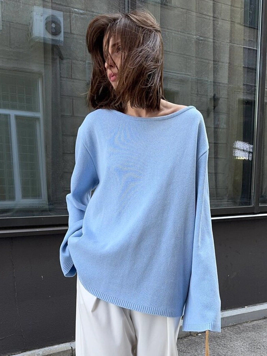 Cozy Backless Knitted Sweater Casual Plus Size Cotton