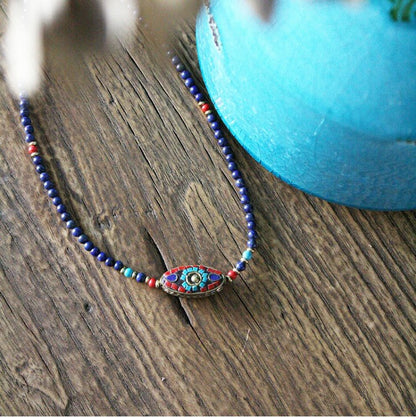 Nepalese Tibetan Jewelry Bohemian Necklace Female Clavicle Chain Bracelet Brass Lapis Lazuli Retro Ethnic Style