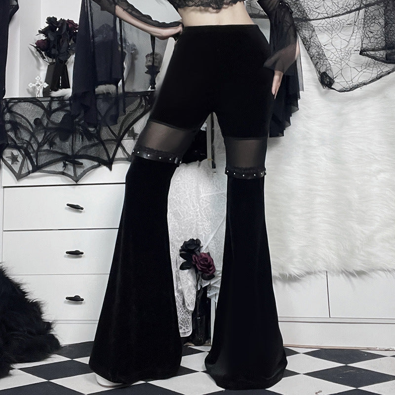 High-Waisted Flared Pants with Mesh Panels for Trendy Casual Look