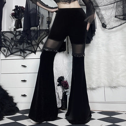 High-Waisted Flared Pants with Mesh Panels for Trendy Casual Look
